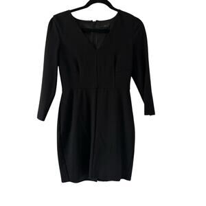 J Crew Classic  4P Petite Little Black Dress Office Long Sleeve V Neck Lined
